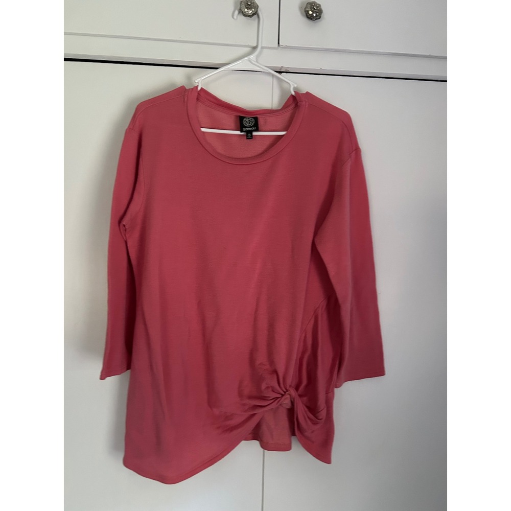 Bobeau Womens XL Coral Pink Side Knot French Terry Tunic Top 3/4 Sleeve MT7938